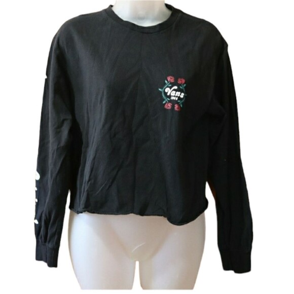Vans Cropped Long Sleeve Spellout Tee | Small Rose Raw Edge DIY - Picture 1 of 9